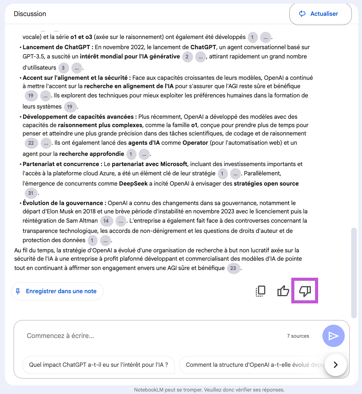 Pouce vers le bas Google NotebookLm