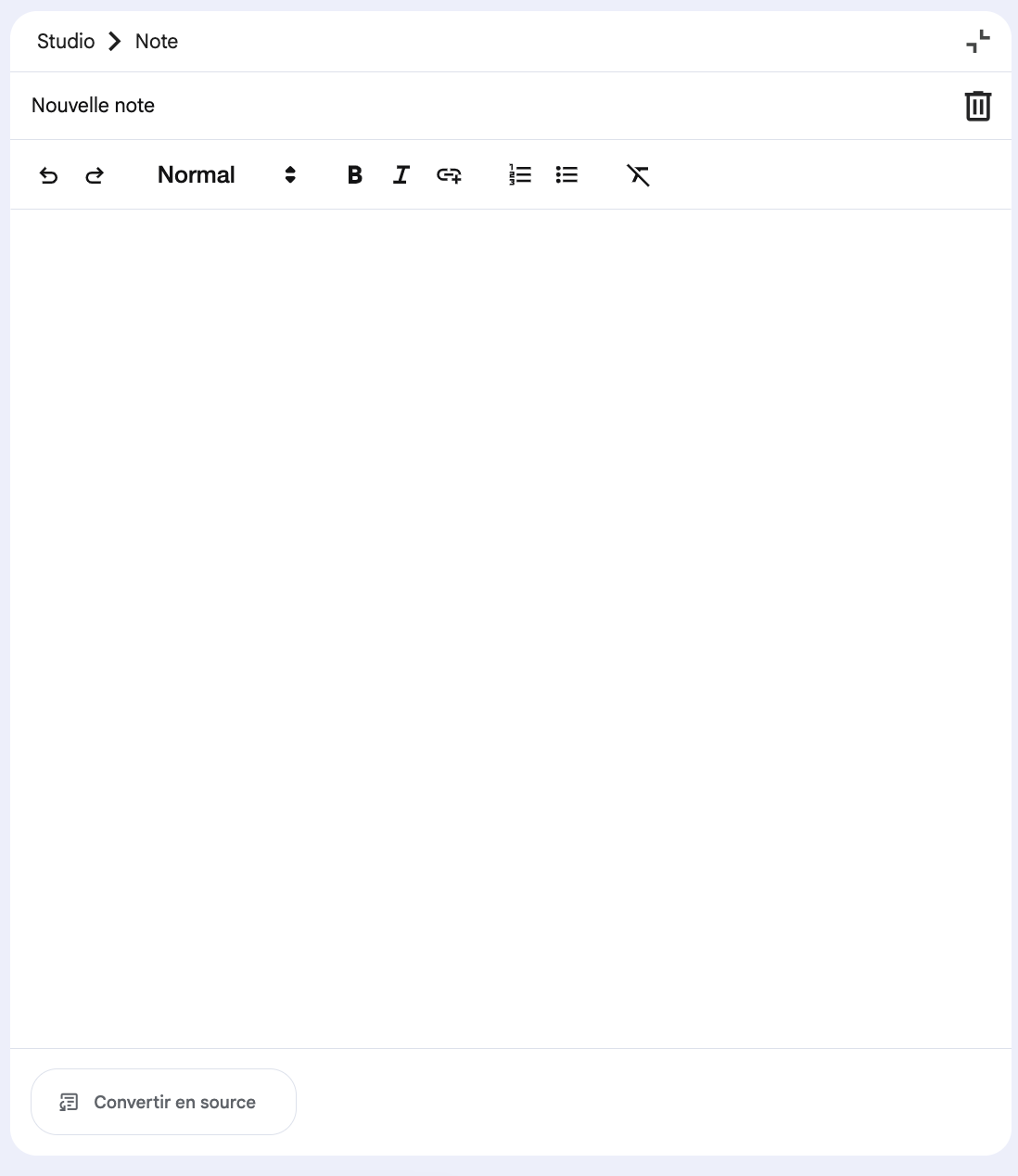 Nouvelle note pour utiliser Google NotebookLm