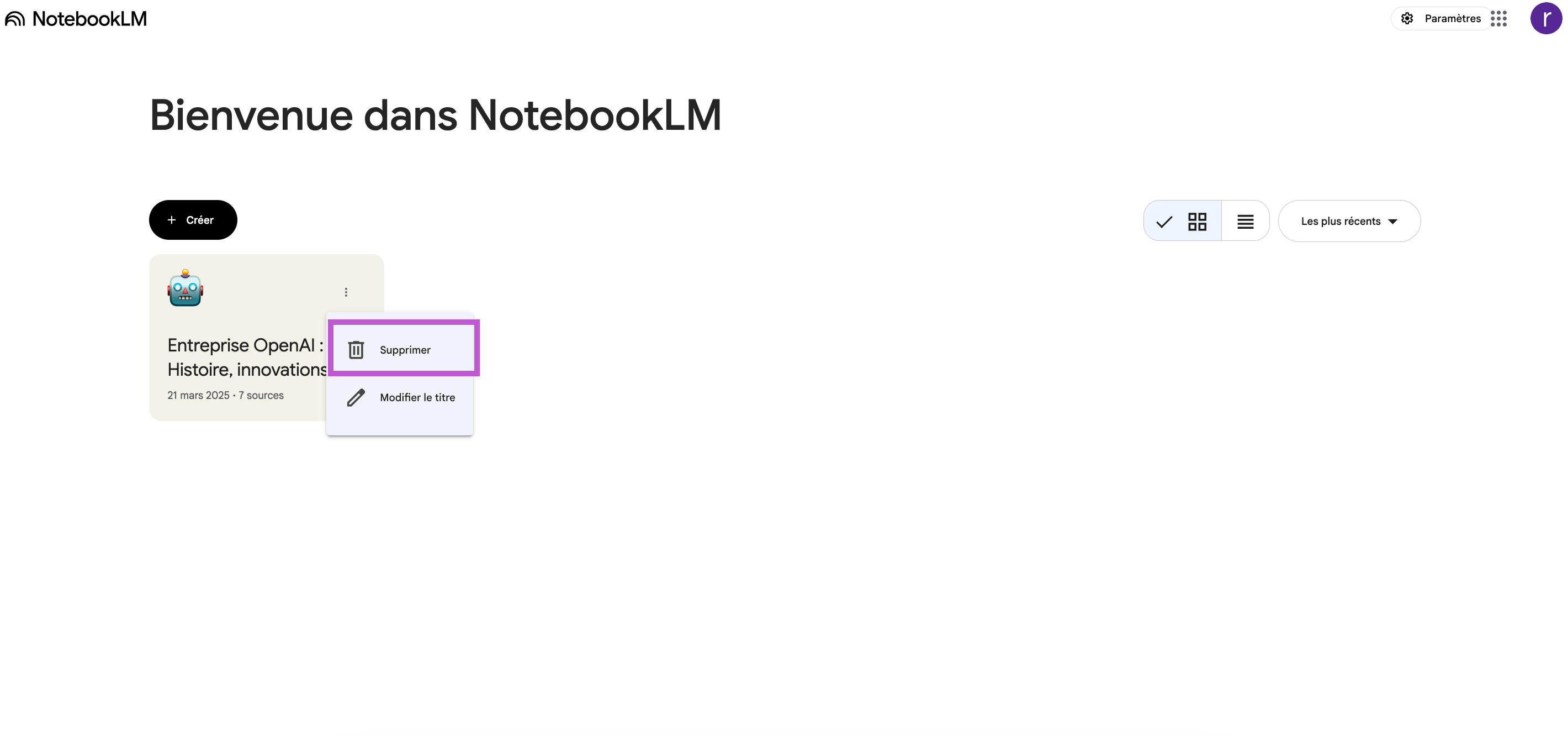 Supprimer Google NotebookLm