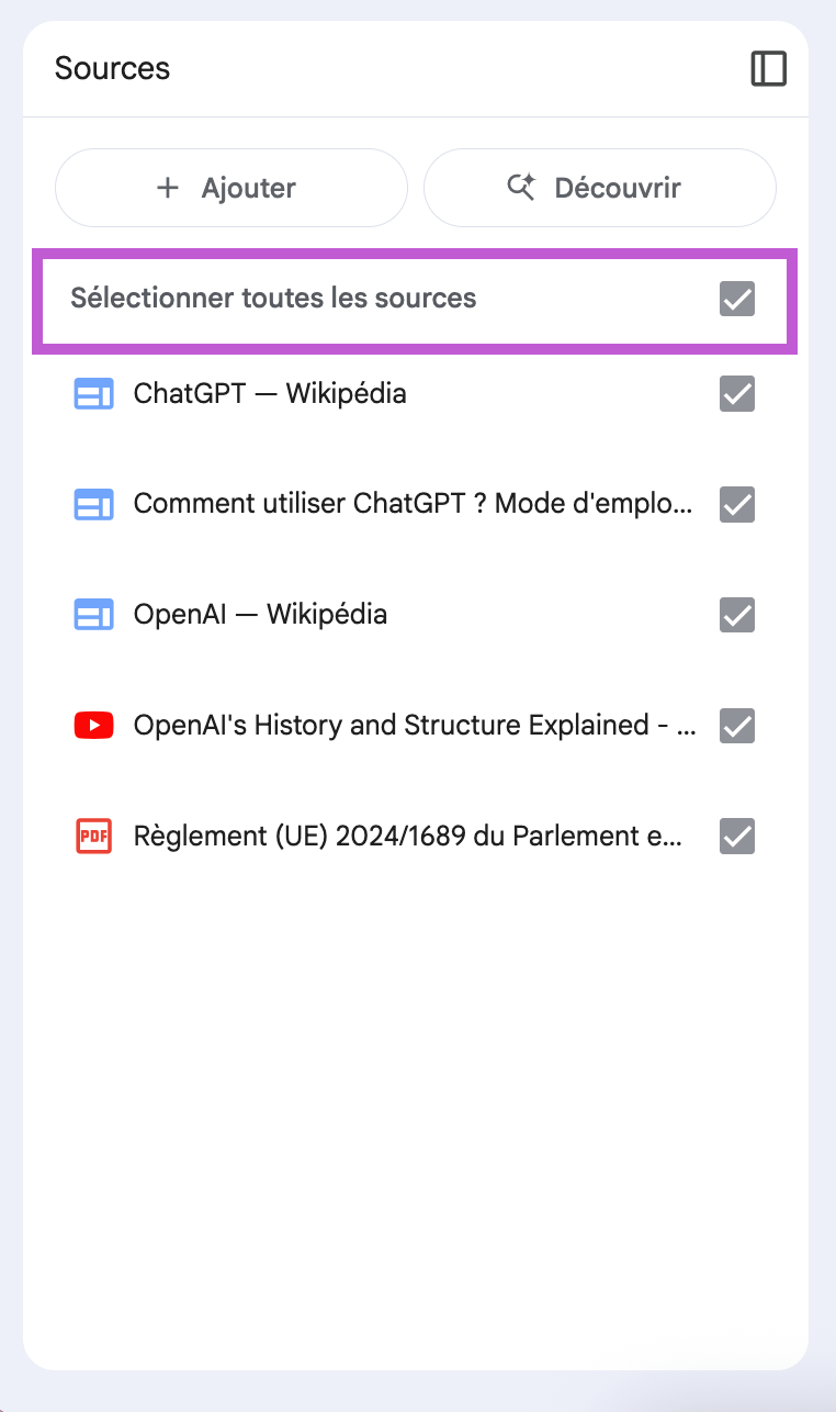 Utiliser sources sur Google NotebookLm