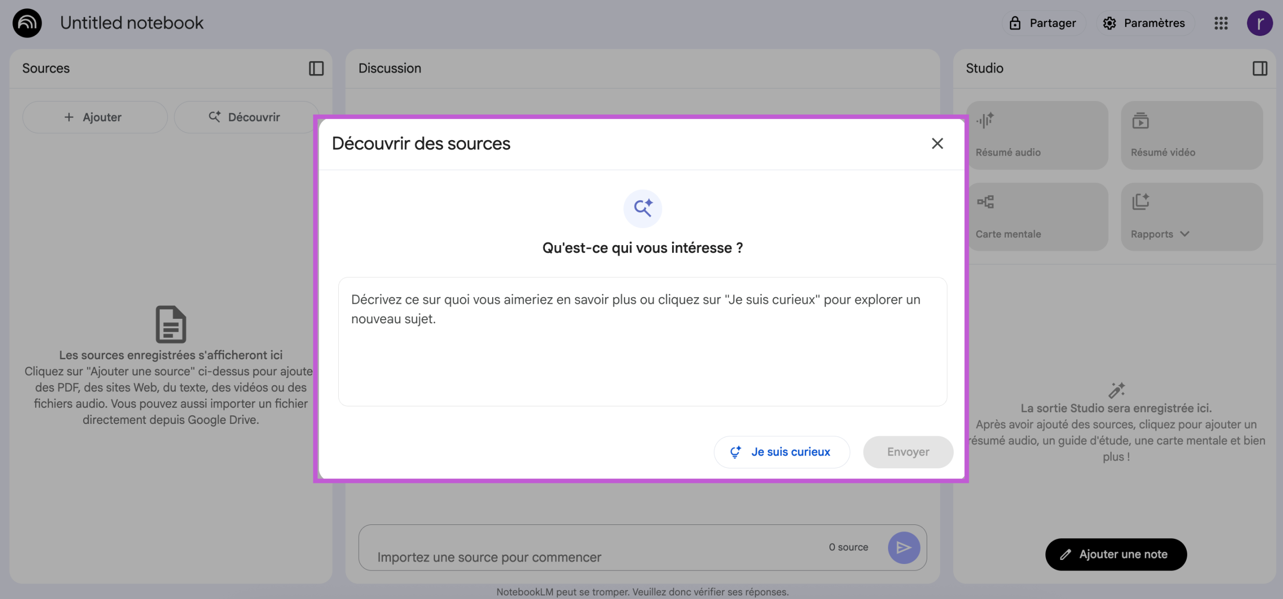 Découvrir sources Google NotebookLM
