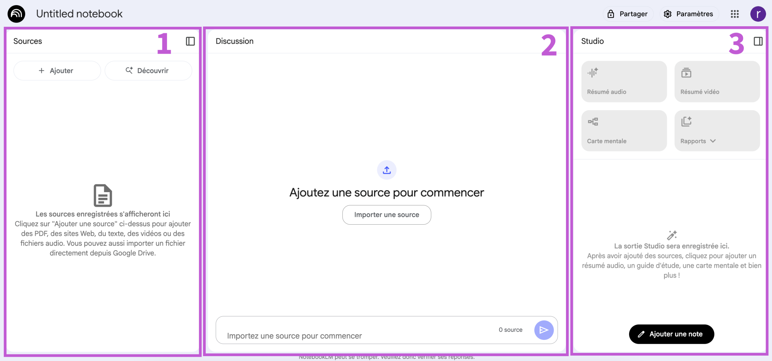Interface Google NotebookLM