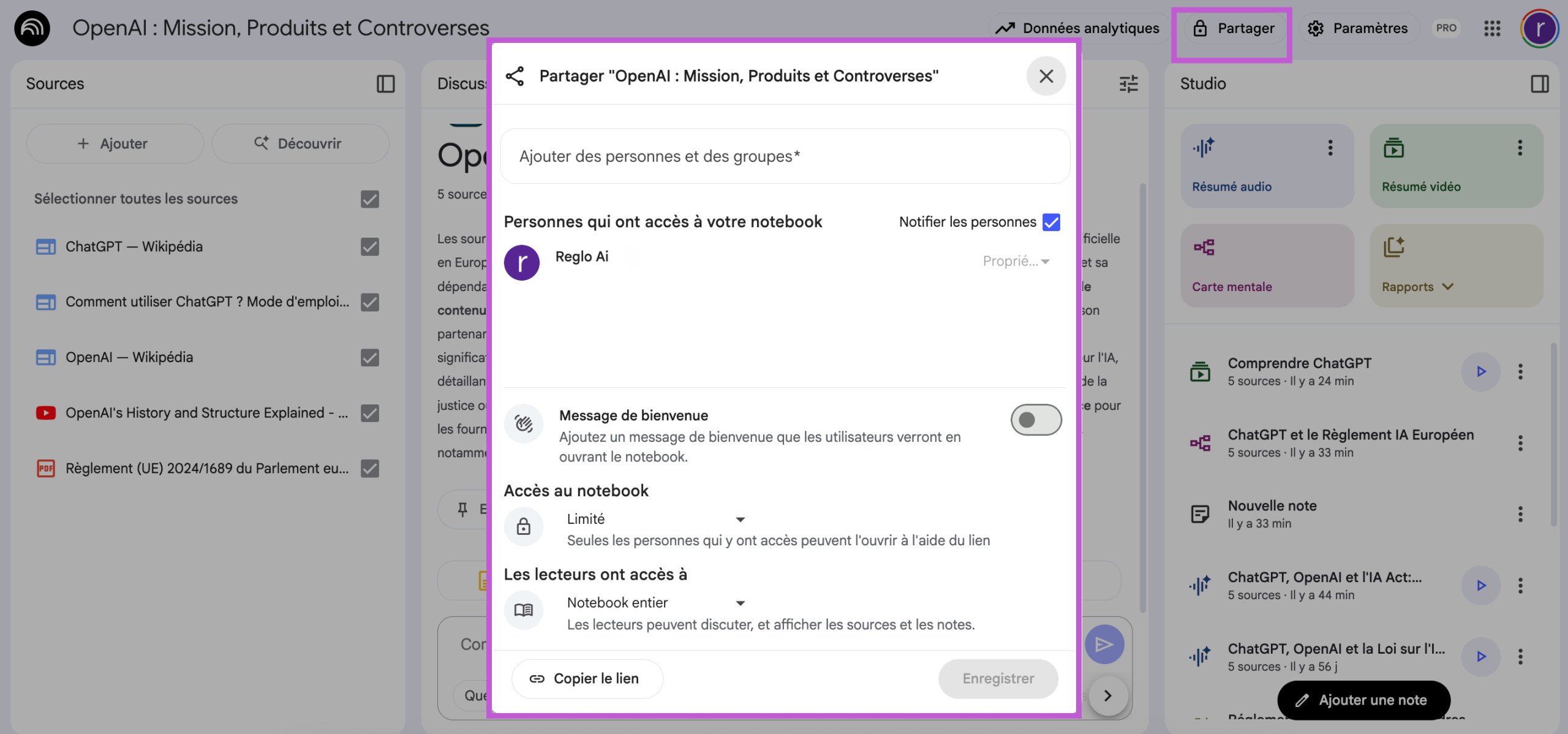 Partager Google NotebookLM